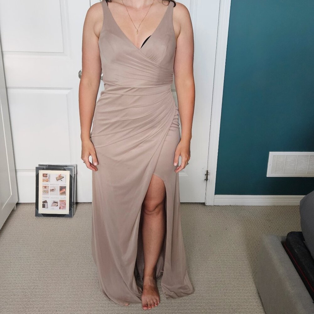 Azazie Leandra taupe dress size A6